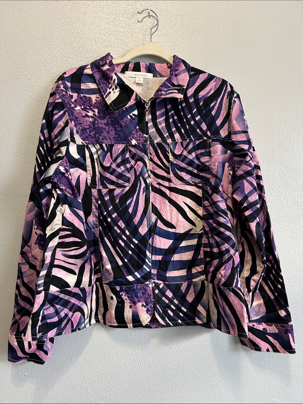 Erin london Purple & Pink Abstract Zip-Front Bomber Jacket Size XL